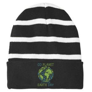 Go Planet ItS Your Earth Day 2024 Teachers Striped Beanie with Solid Band