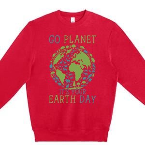 Go Planet ItS Your Earth Day 2024 Teachers Premium Crewneck Sweatshirt