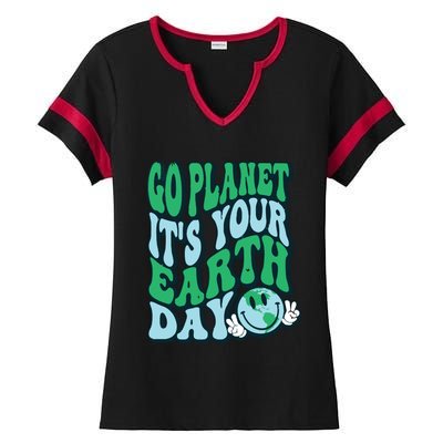 Go Planet Its Your Earth Day Ladies Halftime Notch Neck Tee