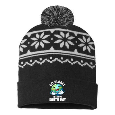 Go Planet ItS Your Earth Day Cute Earth USA-Made Snowflake Beanie