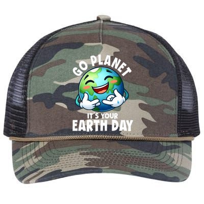 Go Planet ItS Your Earth Day Cute Earth Retro Rope Trucker Hat Cap