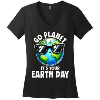 Go Planet ItS Your Earth Day Cute Earth Women's V-Neck T-Shirt