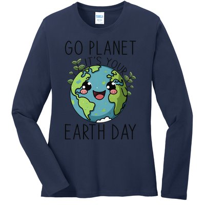 Go Planet Its Your Earth Day 2024 Teacher Cute Earth Cute Ladies Long Sleeve Shirt