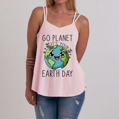 Go Planet Its Your Earth Day 2024 Teacher Cute Earth Cute Women's Strappy Tank