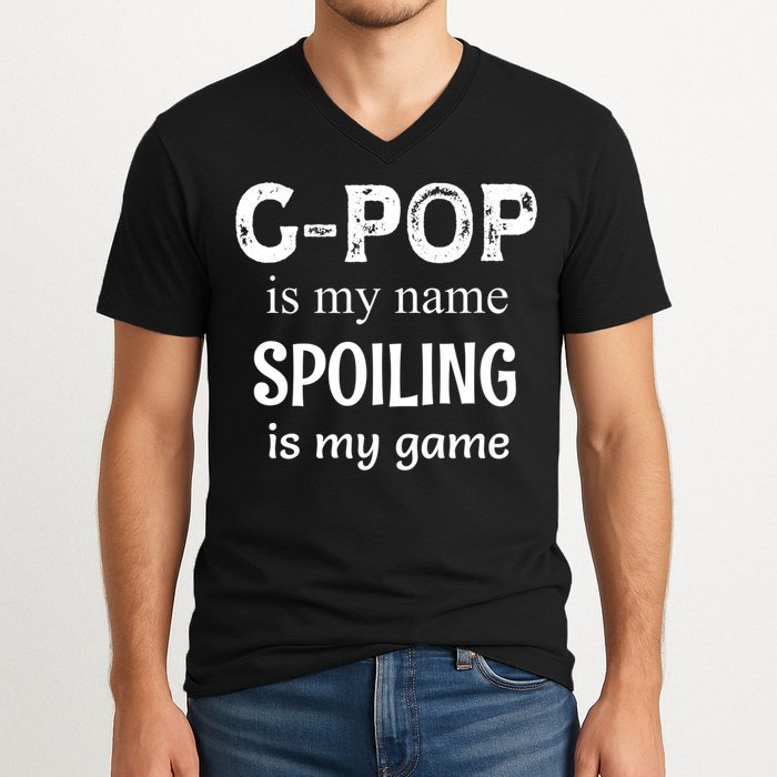 G Pop Is My Name Spoiling Is My Game Grandpop Grandpa V-Neck T-Shirt
