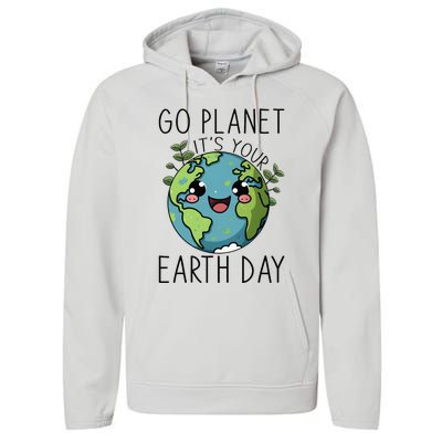 Go Planet Its Your Earth Day 2024 Teacher Cute Earth Performance Fleece Hoodie