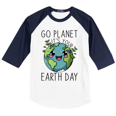 Go Planet Its Your Earth Day 2024 Teacher Cute Earth Baseball Sleeve Shirt