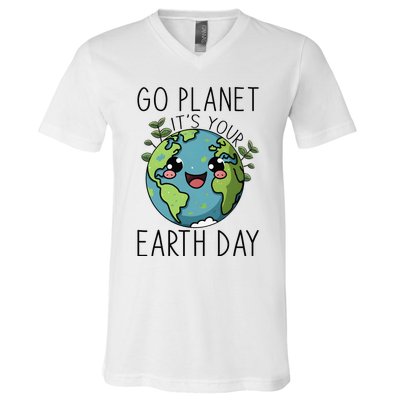 Go Planet Its Your Earth Day 2024 Teacher Cute Earth V-Neck T-Shirt