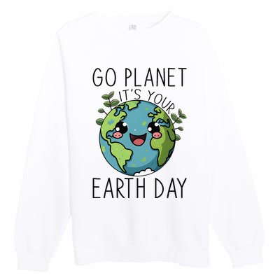 Go Planet Its Your Earth Day 2024 Teacher Cute Earth Premium Crewneck Sweatshirt