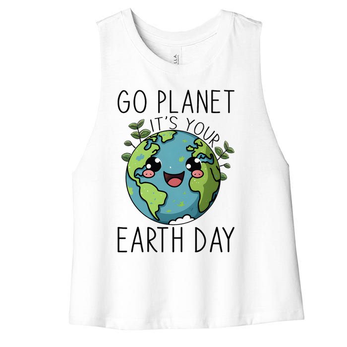 Go Planet Its Your Earth Day 2024 Teacher Cute Earth Women's Racerback Cropped Tank