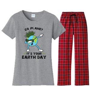 Go Planet ItS Your Earth Day Dabbing Earth Women's Flannel Pajama Set