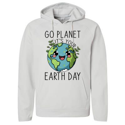 Go Planet Its Your Earth Day 2024 Teacher Cute Earth Performance Fleece Hoodie