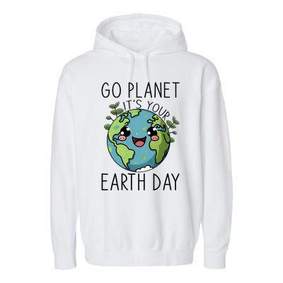 Go Planet Its Your Earth Day 2024 Teacher Cute Earth Garment-Dyed Fleece Hoodie