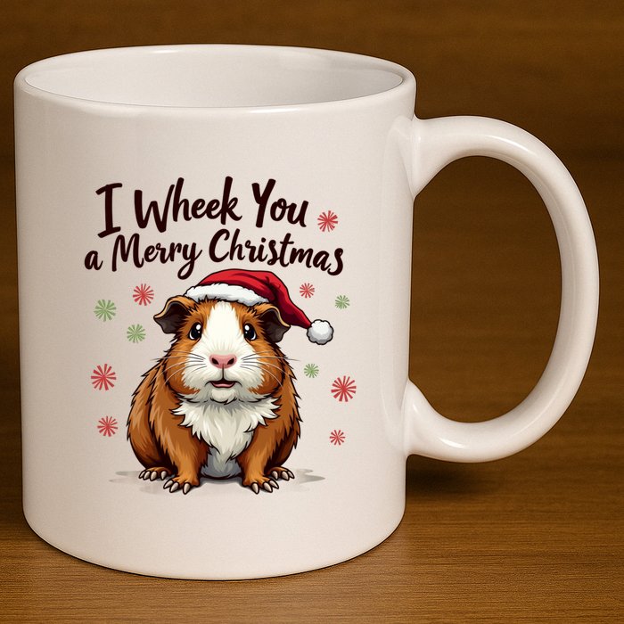 Guinea Pig I Wheek You A Merry Christmas Guinea Pigs 11oz C Handle Ceramic Mug
