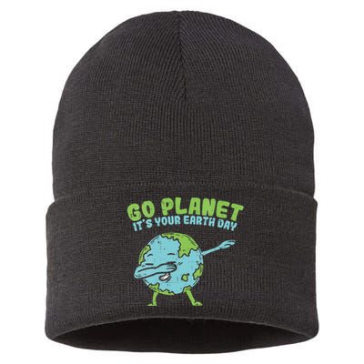 Go Planet Its Your Earth Day Funny Dabbing Dab Dance Sustainable Knit Beanie