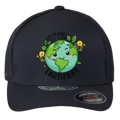 Go Planet Its Your Earth Day 2024 Teacher Cute Earth Flexfit Unipanel Trucker Cap