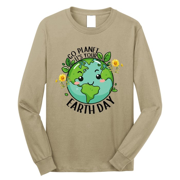 Go Planet Its Your Earth Day 2024 Teacher Cute Earth Long Sleeve Shirt