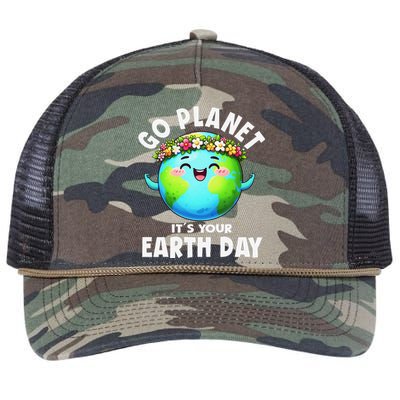 Go Planet ItS Your Earth Day Cute Earth Retro Rope Trucker Hat Cap