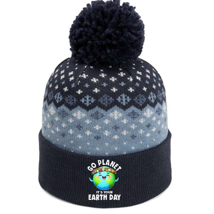 Go Planet ItS Your Earth Day Cute Earth The Baniff Cuffed Pom Beanie