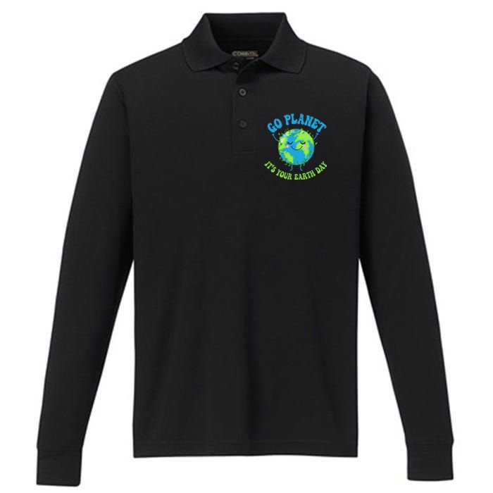 Go Planet It's Your Earth Day Environment Funny Performance Long Sleeve Polo