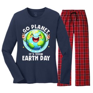 Go Planet ItS Your Earth Day Cute Earth Women's Long Sleeve Flannel Pajama Set 