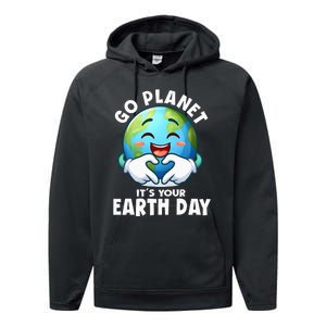 Go Planet ItS Your Earth Day Cute Earth Performance Fleece Hoodie