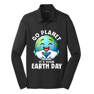 Go Planet ItS Your Earth Day Cute Earth Silk Touch Performance Long Sleeve Polo