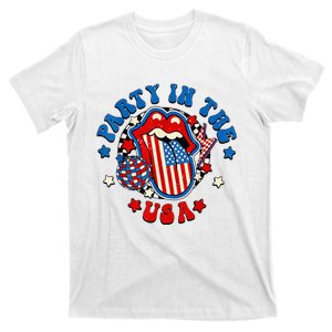 Groovy Party In The Usa Tongue Lips Usa Flag 4th Of July T-Shirt