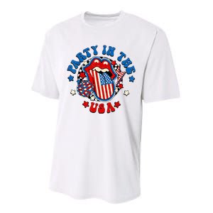 Groovy Party In The Usa Tongue Lips Usa Flag 4th Of July Performance Sprint T-Shirt