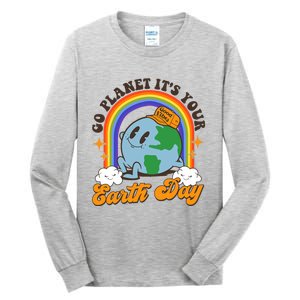 Go Planet Its Your Earth Day Teacher Groovy Environment Tall Long Sleeve T-Shirt