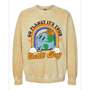 Go Planet Its Your Earth Day Teacher Groovy Environment Colorblast Crewneck Sweatshirt