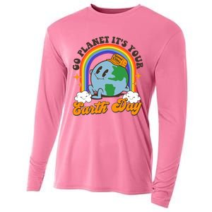 Go Planet Its Your Earth Day Teacher Groovy Environment Cooling Performance Long Sleeve Crew