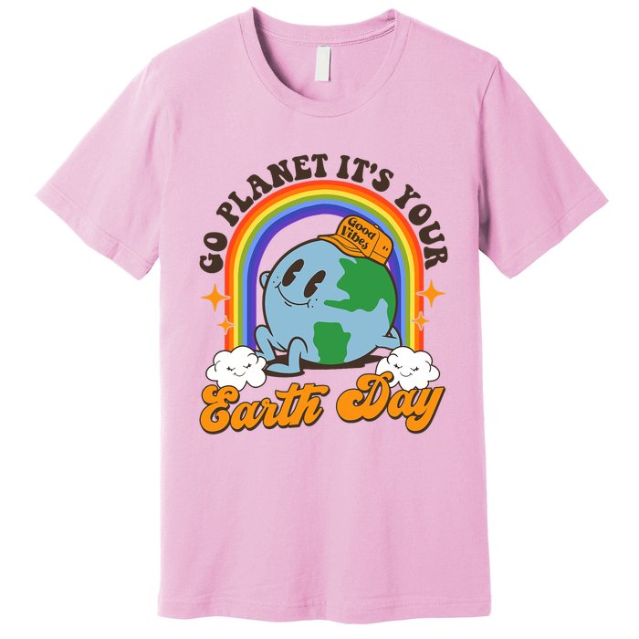 Go Planet Its Your Earth Day Teacher Groovy Environment Premium T-Shirt