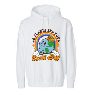 Go Planet Its Your Earth Day Teacher Groovy Environment Garment-Dyed Fleece Hoodie