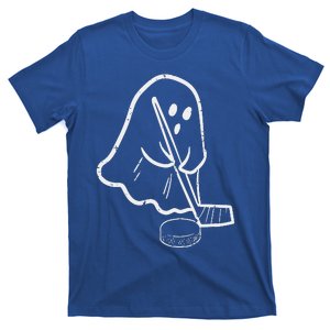 Ghost Playing Ice Hockey Pocket Halloween Costume Sports T-Shirt