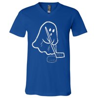 Ghost Playing Ice Hockey Pocket Halloween Costume Sports V-Neck T-Shirt