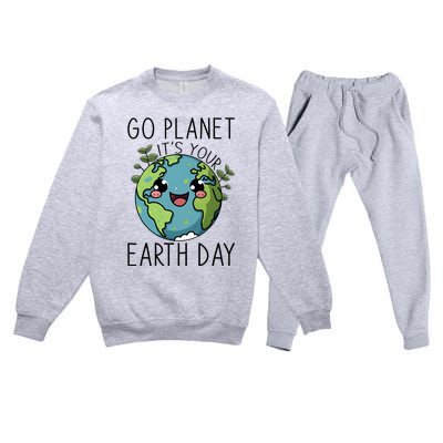 Go Planet Its Your Earth Day 2024 Teacher Cute Earth Premium Crewneck Sweatsuit Set