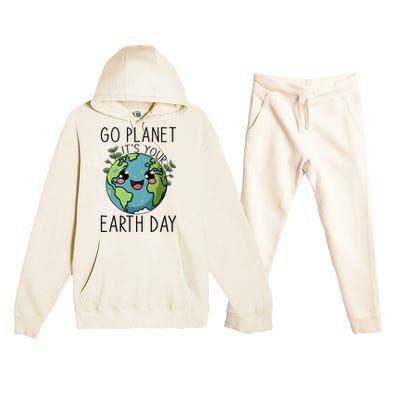 Go Planet Its Your Earth Day 2024 Teacher Cute Earth Premium Hooded Sweatsuit Set