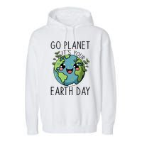 Go Planet Its Your Earth Day 2024 Teacher Cute Earth Garment-Dyed Fleece Hoodie