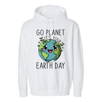 Go Planet Its Your Earth Day 2024 Teacher Cute Earth Garment-Dyed Fleece Hoodie