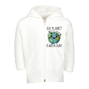 Go Planet Its Your Earth Day 2024 Teacher Cute Earth Toddler Zip Fleece Hoodie