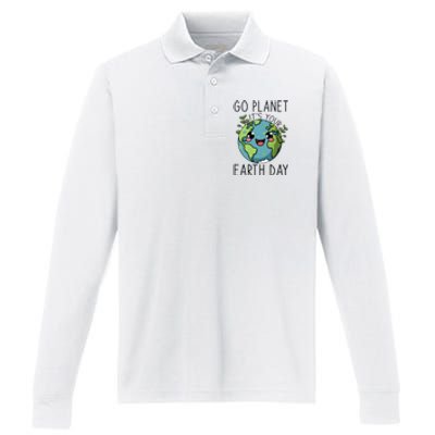 Go Planet Its Your Earth Day 2024 Teacher Cute Earth Performance Long Sleeve Polo