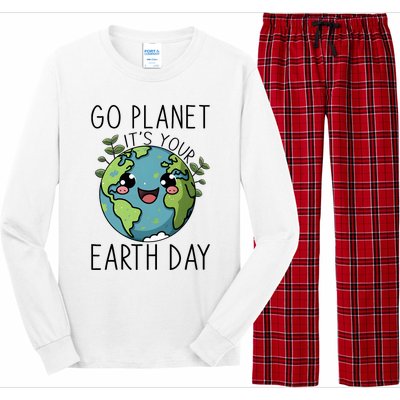 Go Planet Its Your Earth Day 2024 Teacher Cute Earth Long Sleeve Pajama Set