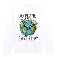 Go Planet Its Your Earth Day 2024 Teacher Cute Earth Premium Crewneck Sweatshirt