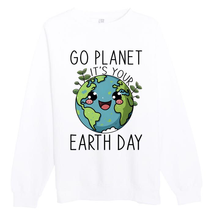 Go Planet Its Your Earth Day 2024 Teacher Cute Earth Premium Crewneck Sweatshirt