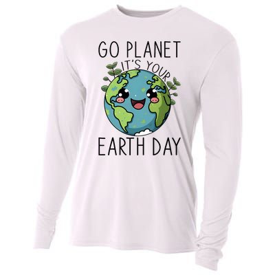 Go Planet Its Your Earth Day 2024 Teacher Cute Earth Cooling Performance Long Sleeve Crew