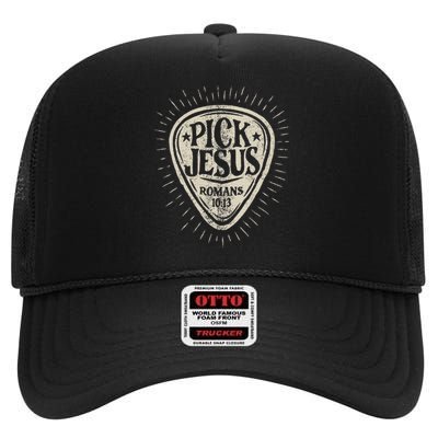 Guitar Pick Jesus Christian Music Guitarist Pastor High Crown Mesh Back Trucker Hat