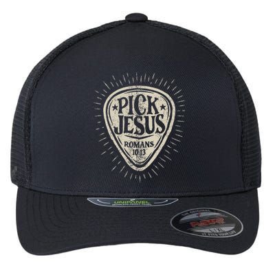 Guitar Pick Jesus Christian Music Guitarist Pastor Flexfit Unipanel Trucker Cap