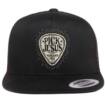 Guitar Pick Jesus Christian Music Guitarist Pastor Flat Bill Trucker Hat