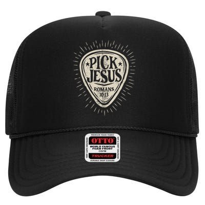 Guitar Pick Jesus Christian Music Guitarist Pastor Retro High Crown Mesh Back Trucker Hat